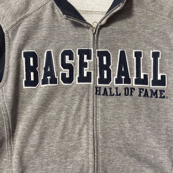 Champion Baseball Hall of Fame Zip Mens Sweatshirt Large Gray Navy Enbroidered - Picture 5 of 8